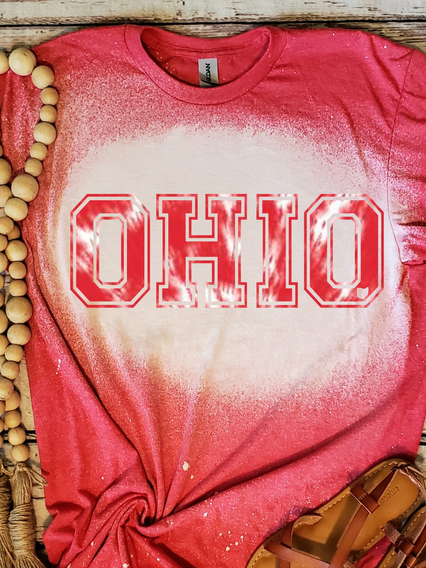 Ohio State, Football ,Cute ,Bleached Shirt ,RED , OHIO SHIRT
