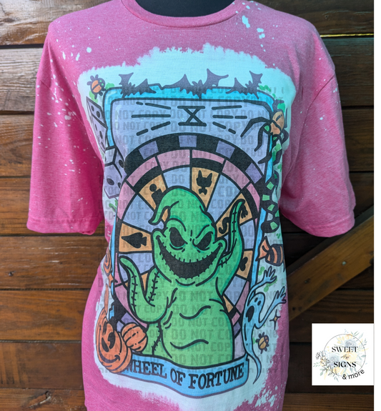 Wheel Of Fortune Bleached T- shirt, Oogie Boogie, Halloween Gift, Oogie Boogie Lover, Scary Cartoon