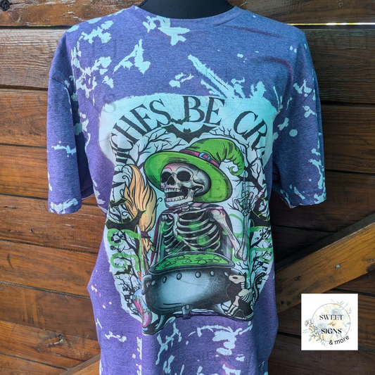 Witches Be Crazy | Bleached T-Shirt | Spooky Skelly Tarot | Halloween | Spooky Tee | Witchy | Fall | Pumpkins | Soft Tee