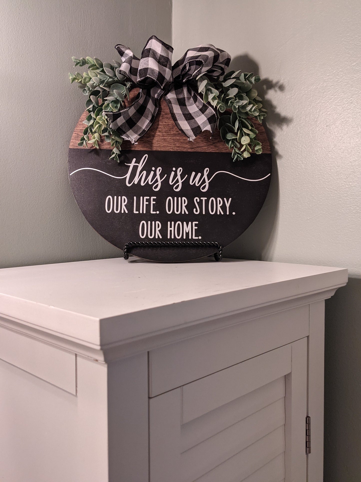 This is us | Our Story | Our Love | Wood Round Welcome Sign | Home | Farmhouse | Front Door Décor | Hanger | Door Wreath | Home Décor