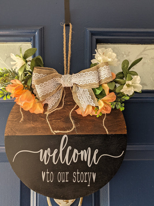 Welcome Door Wreath, Front Door Decor, Door Hanger, Welcome Door Hanger, Wreath For Front Door, Wood Door Sign, Round Door Hanger