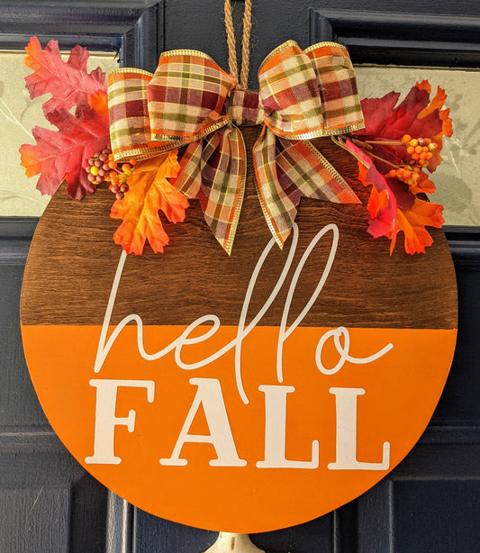 Hello Fall, Welcome Door Hanger, Round Door Hanger, Welcome Door Sign, Hello Fall Door Hanger, Fall Door Decor, Autumn Front Door Sign