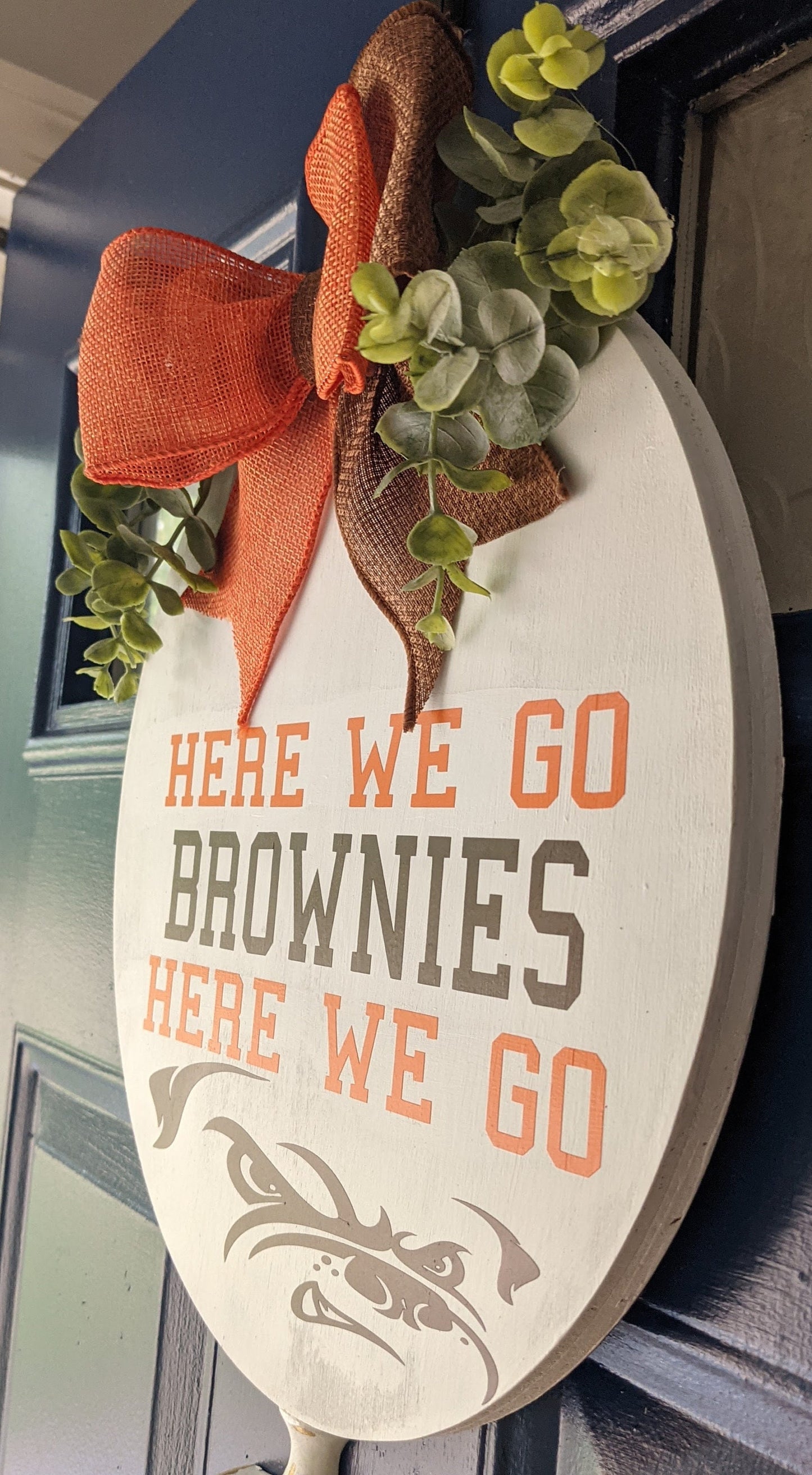 Here we go brownies , Cleveland, Door Hanger, Fall Decor, Browns, Wreath, Football