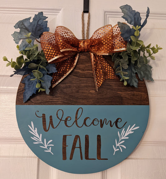 Fall, Welcome Door Hanger, Round Door Hanger, Welcome Door Sign, Hello Fall Door Hanger, Fall Door Decor, Autumn Front Door Sign