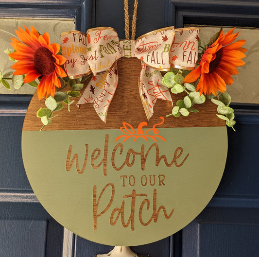 To our patch ,Welcome Door Hanger, Round Door Hanger, Welcome Door Sign, Hello Fall Door Hanger, Fall Door Decor, Autumn Front Door Sign