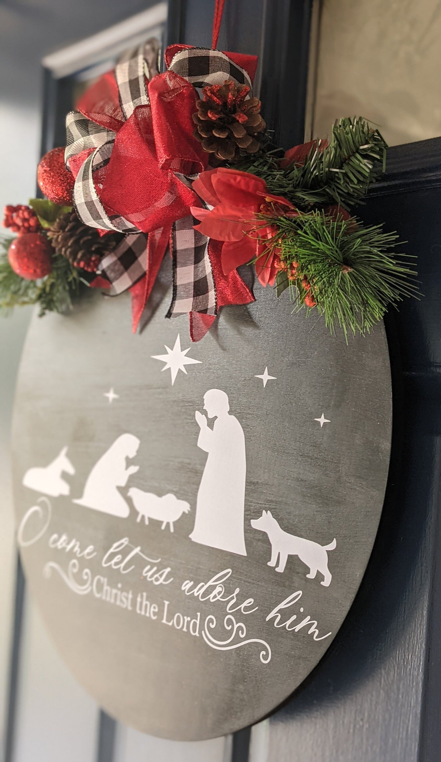Christmas Door Hanger, Christmas Wreath, Christ the Savior is Born Sign, Christmas Front Door Decor, Nativity Wood Door Sign, Religious