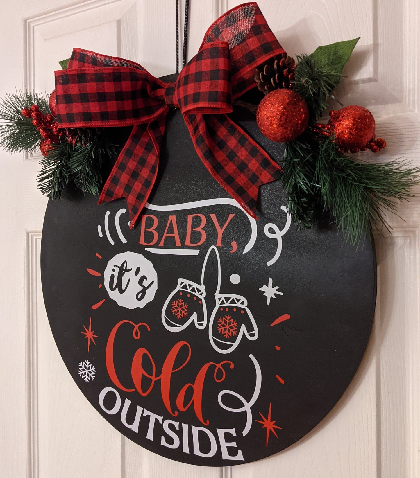 Baby it's Cold Outside Wreath, Winter Door Hanger, Christmas Decor, Snowman Bow, Winter Wall Art, Front Door Sign, Christmas Gift for Her
