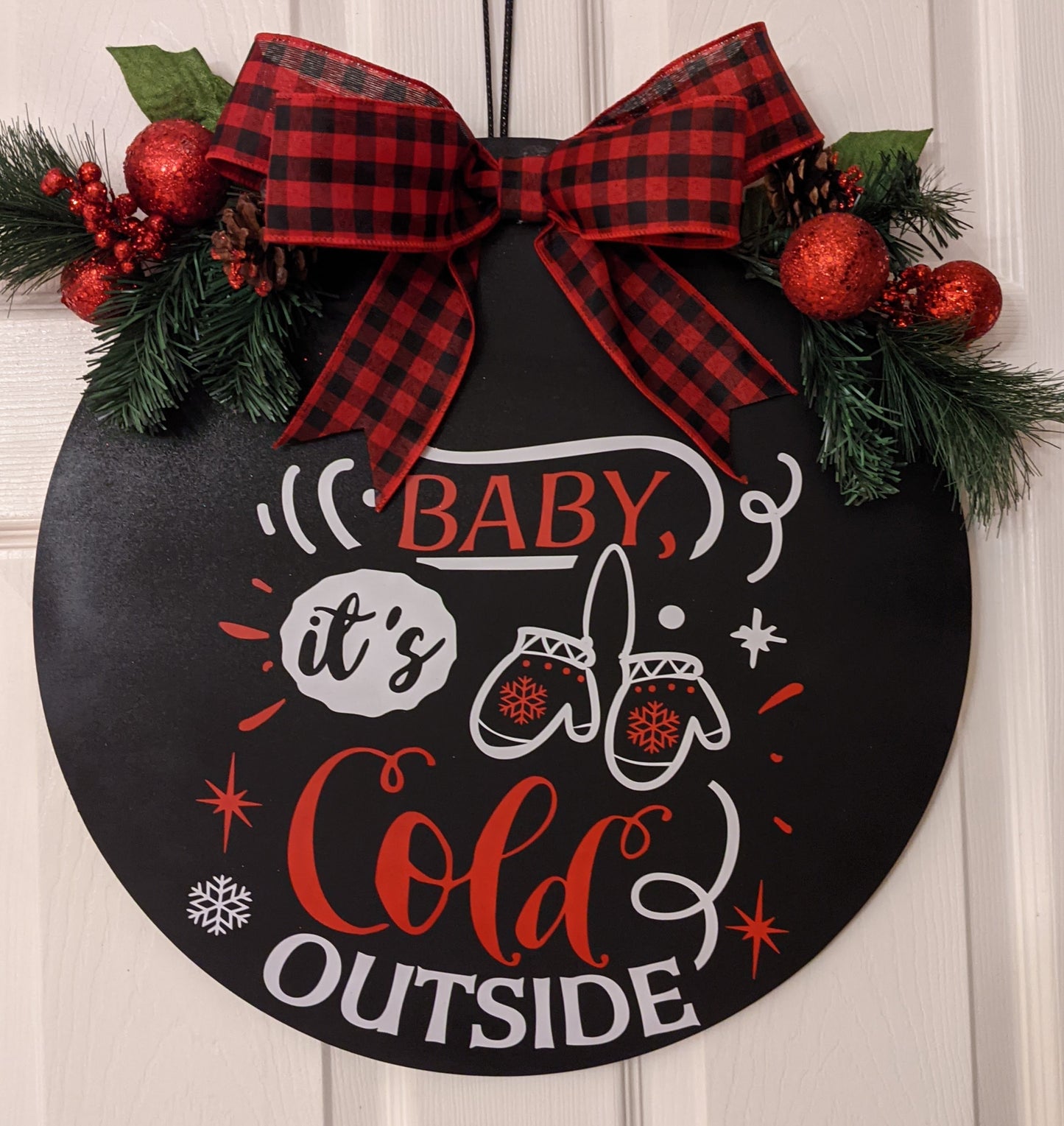 Baby it's Cold Outside Wreath, Winter Door Hanger, Christmas Decor, Snowman Bow, Winter Wall Art, Front Door Sign, Christmas Gift for Her