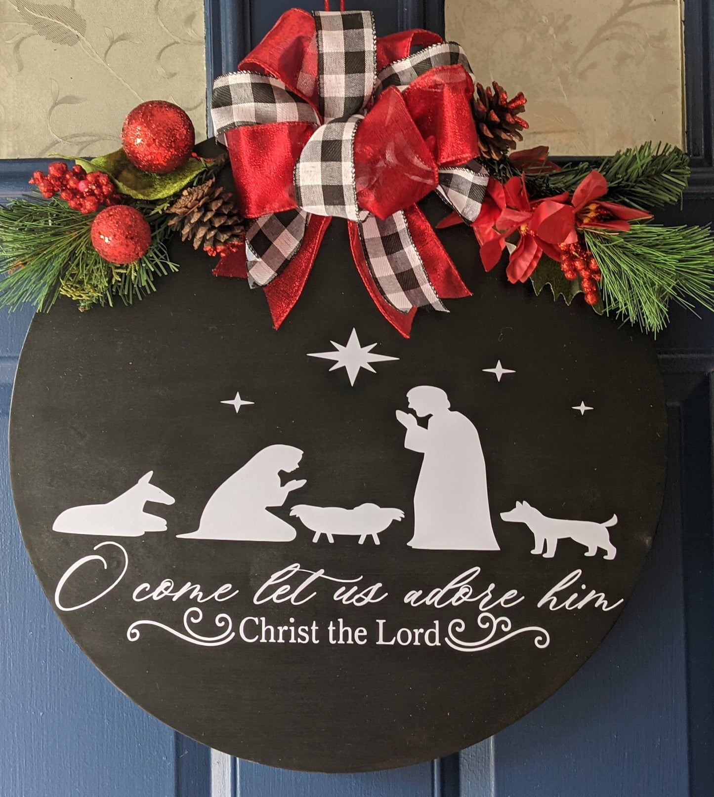 Christmas Door Hanger, Christmas Wreath, Christ the Savior is Born Sign, Christmas Front Door Decor, Nativity Wood Door Sign, Religious