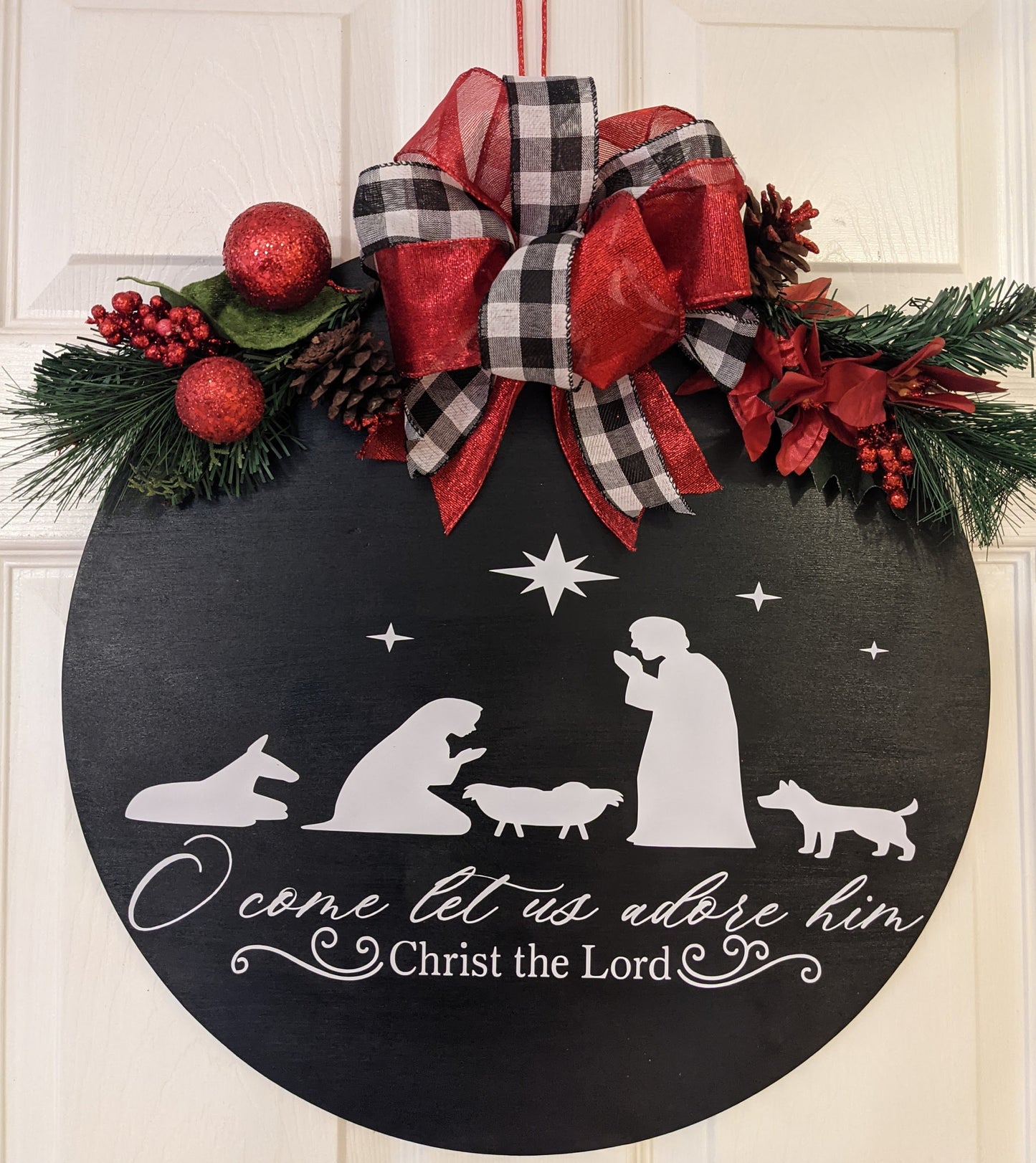 Christmas Door Hanger, Christmas Wreath, Christ the Savior is Born Sign, Christmas Front Door Decor, Nativity Wood Door Sign, Religious