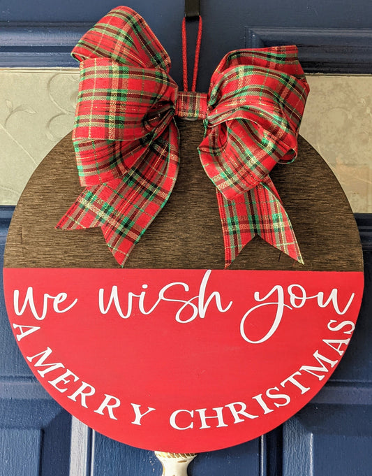 We Wish You A Merry Christmas door hanger,  Christmas door wreath, Christmas door decor, Round Christmas sign, Happy Holidays, DOOR HANGER