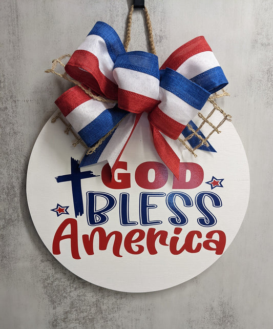 God Bless America Door Hanger, Patriotic Door Hanger, 4th of July Door Sign, Patriotic Porch Sign, Front Door Decor, Front Door Wreath