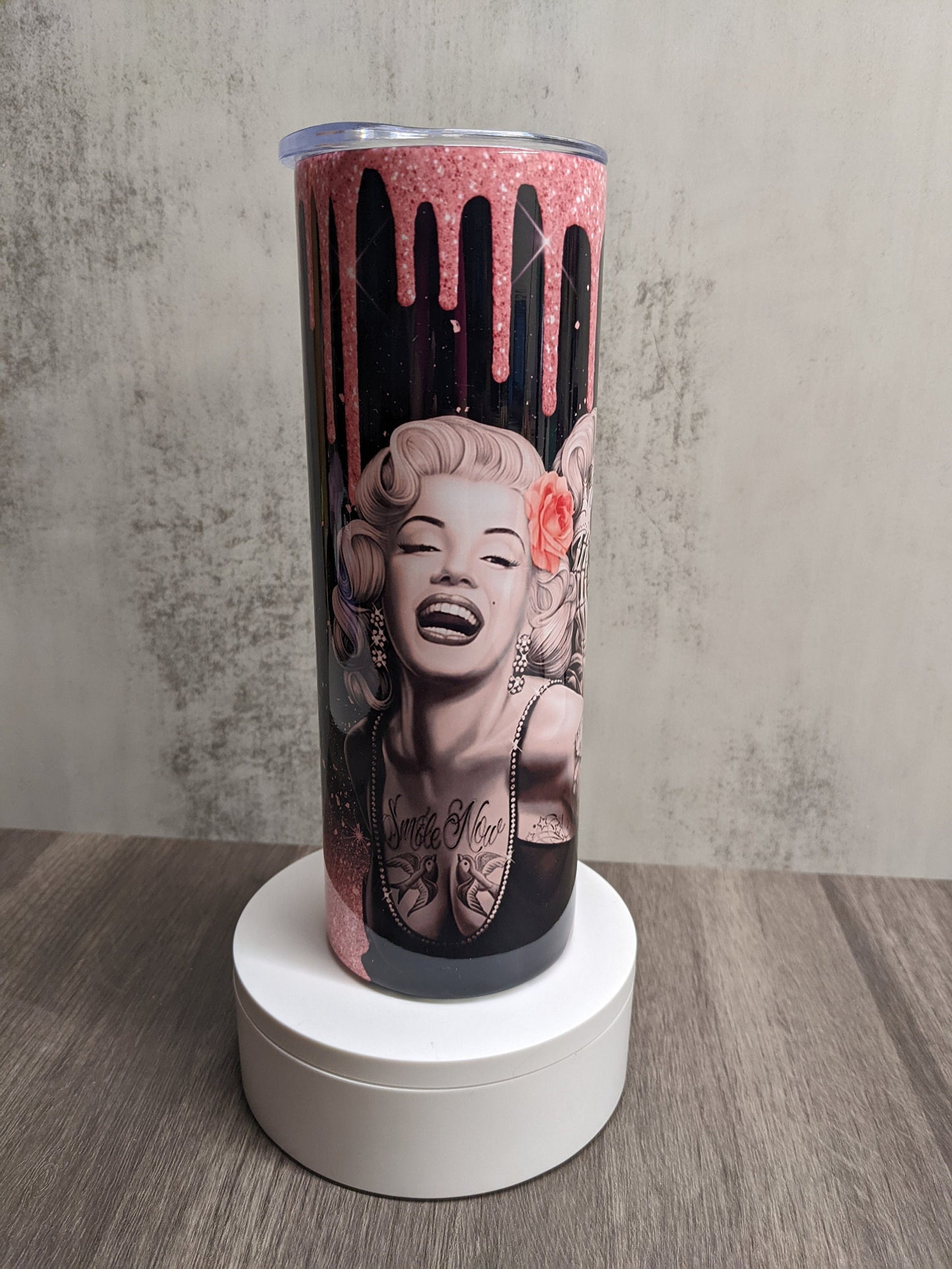 Marilyn Monroe Pink Tumbler, Marilyn Monroe Cup, Pink Tumbler, 20oz Skinny Tumbler, Travel Coffee Mug,