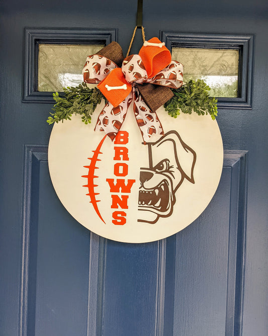 Here we go brownies , Cleveland, Door Hanger, Fall Decor, Browns, Wreath, Football, Welcome Door Hanger, Fall Door hanger, Football / Dog