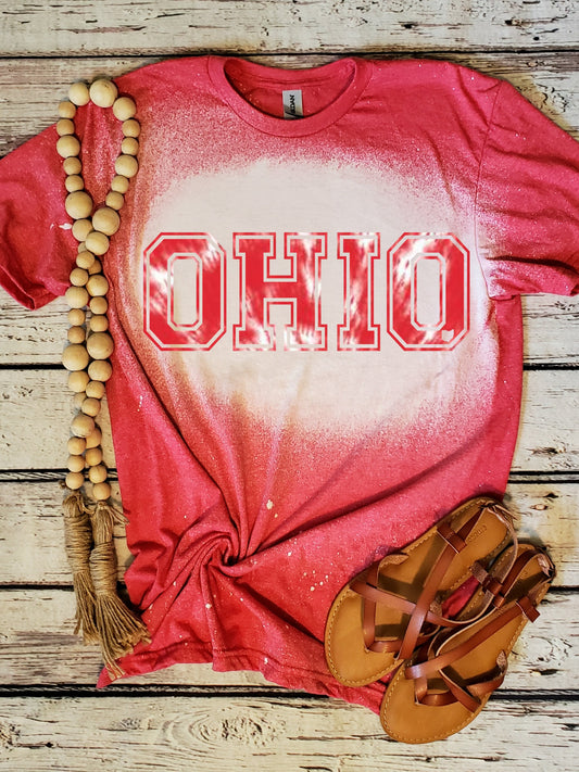 Ohio State, Football ,Cute ,Bleached Shirt ,RED , OHIO SHIRT