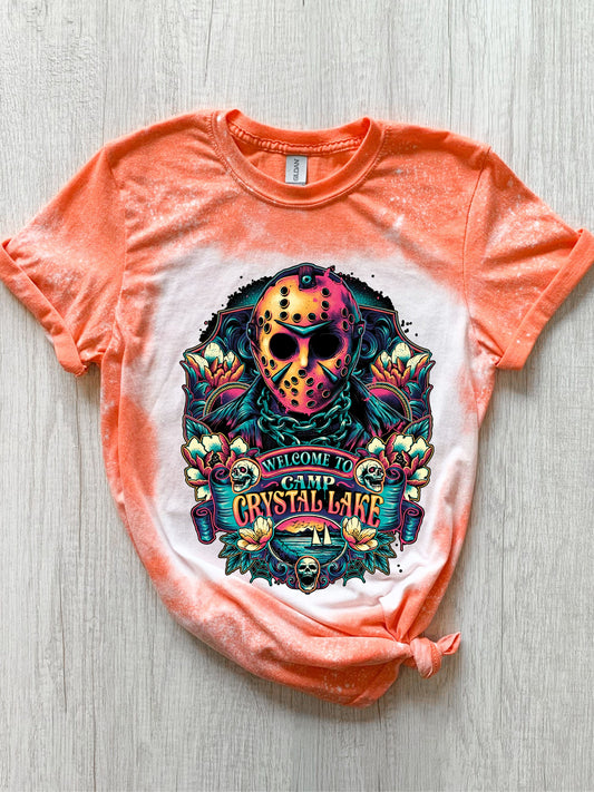 Camp Crystal Lake T Shirt, Halloween T Shirt, Jason Vorhees, Horror Shirts, Crystal Lake, Halloween Bleached T Shirt, Bleached Tees