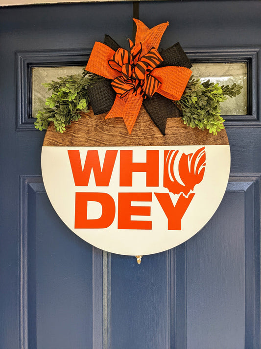 Cincinnati Bengals Door Hanger, WHO DEY, Football Door Sign, Wreath Football ,Bengals Wreath Home Sign, Wreath, Football, Welcome ,White