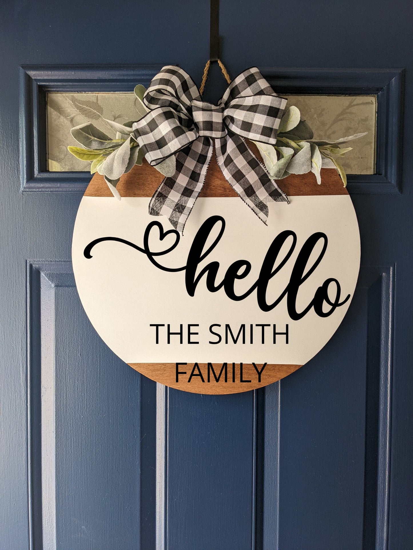 Front Door Decor , Hello ,Door Hanger , Wreath , Front Door Wreath ,Housewarming Gift ,Home Decor,  Last Name/Family