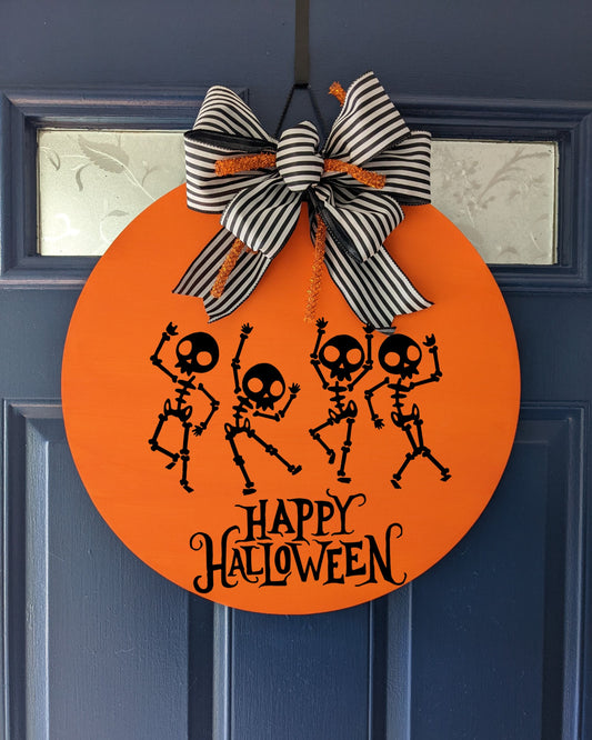 Halloween Front Door Decor, Dancing Skeletons, Happy Halloween ,Halloween Decor , Door Hanger , Door Wreath , Jack o lantern, Wreath,