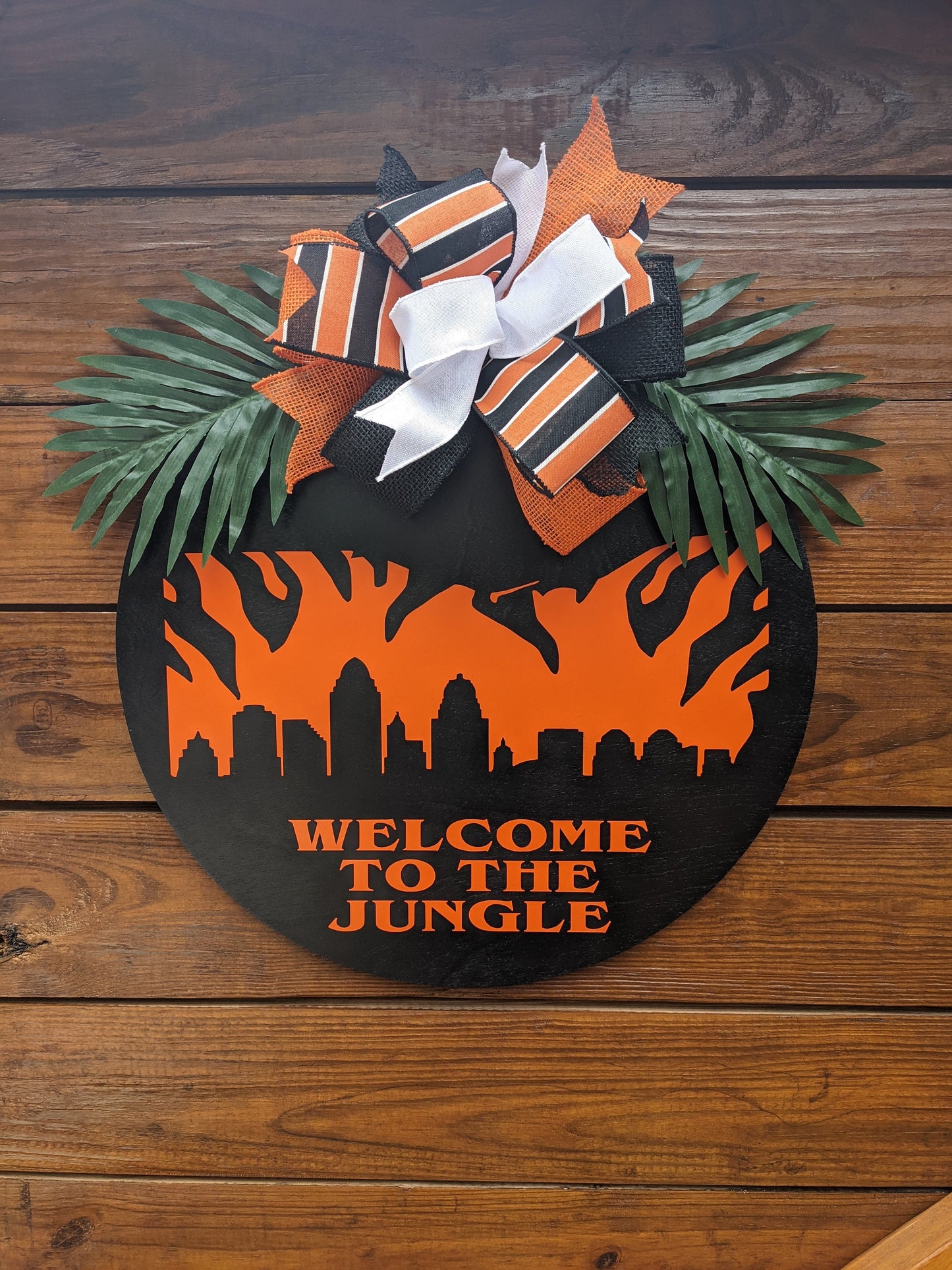 Cincinnati Bengals Door Hanger, WHO DEY, Football Door Sign, Wreath Football ,Bengals Wreath Home Sign, Welcome to The Jungle