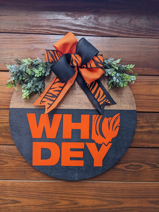 Cincinnati Bengals Door Hanger, WHO DEY, Football Door Sign, Wreath Football ,Bengals Wreath Home Sign, Wreath, Football, Welcome ,Sign