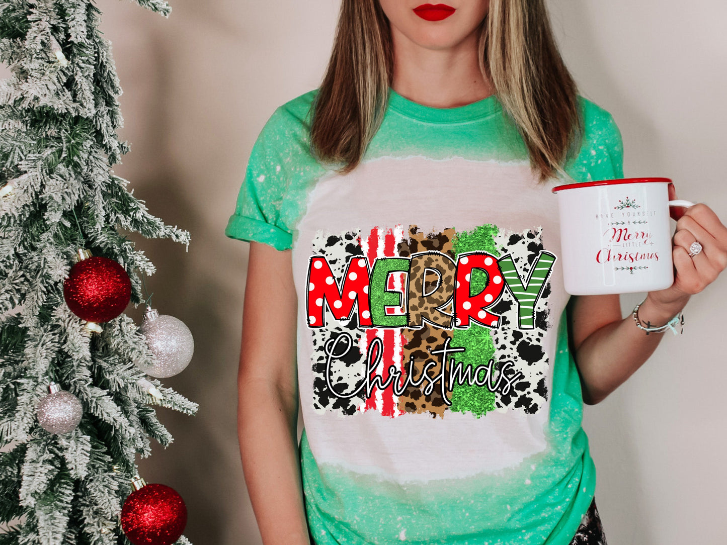 Merry and Bright Shirt | Cute Christmas Tee | Bleached Holiday Shirt | Holiday Party Shirt | Christmas Shirt | Merry Christmas Tee