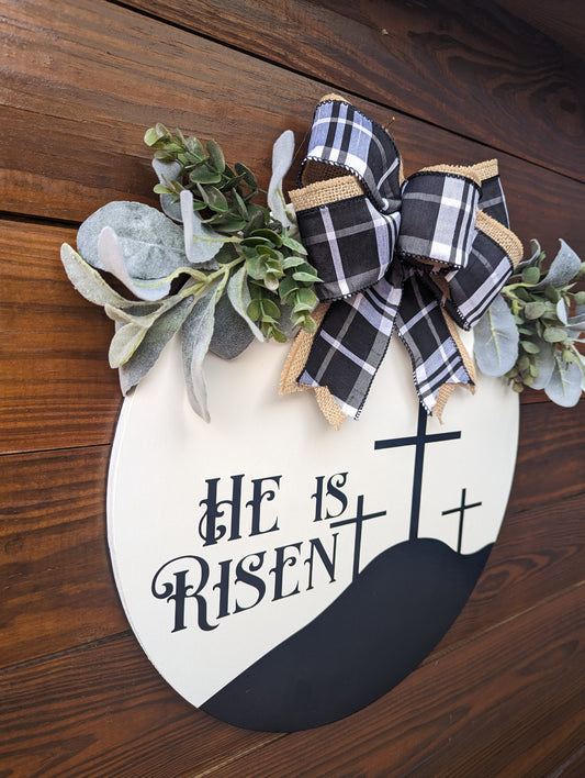 He Is Risen Round Door Sign, Farmhouse Decor, Front Door Sign, Home Decor, Easter Sign, Religious Sign, Spiritual Sign