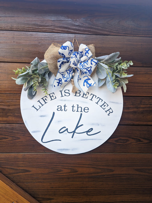 Life is better at the lake door hanger, lake door hanger, lake house wreath, summer door hanger, summer wreath, summer decor, beach door