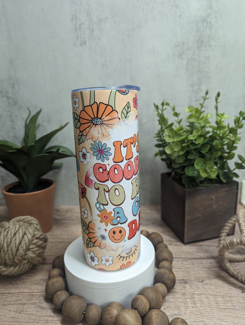 Retro Tumbler, It’s A Good Day To Have A Good Day, 20oz Tumbler, Positivity Glass Cup, Happy Face Glass Cup, Mental Health Glass Cup