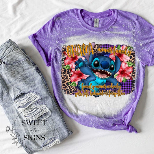 Stitch, Ohana, Family, Bleached Sublimated Tee Shirt, Kids t shirt, girl birthday