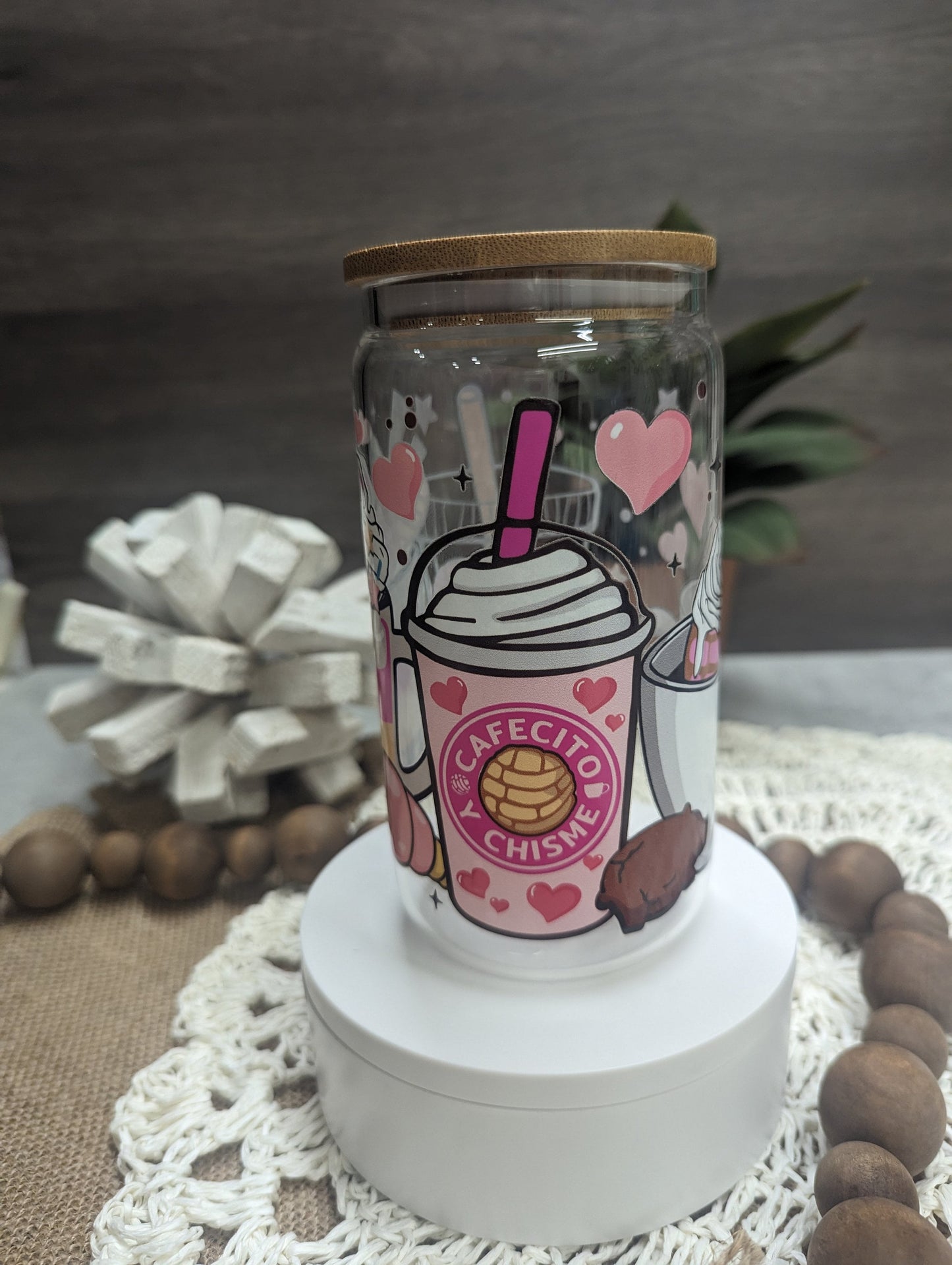 Cafecito y Chisme Glass Cup, Coffee cup, Libbey glass, Glass Can, Glass Tumbler