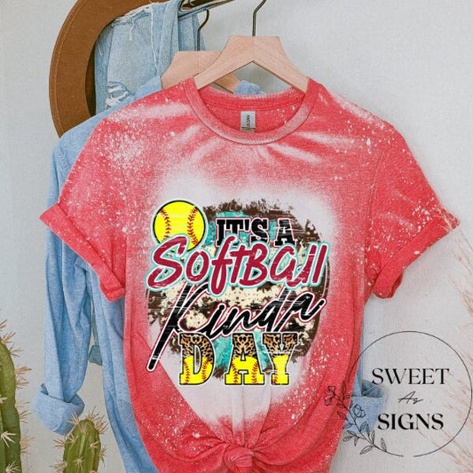 Softball kinda day, Bleach Leopard Print Shirt,  Distressed Softball  Tee, Trendy Softball, T-Shirt, Softball Game Day Baseball